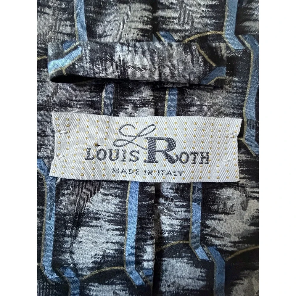 Louis Roth Neckwear Tie Blue Silver Abstract Geometric Italy 100% Silk JBHS